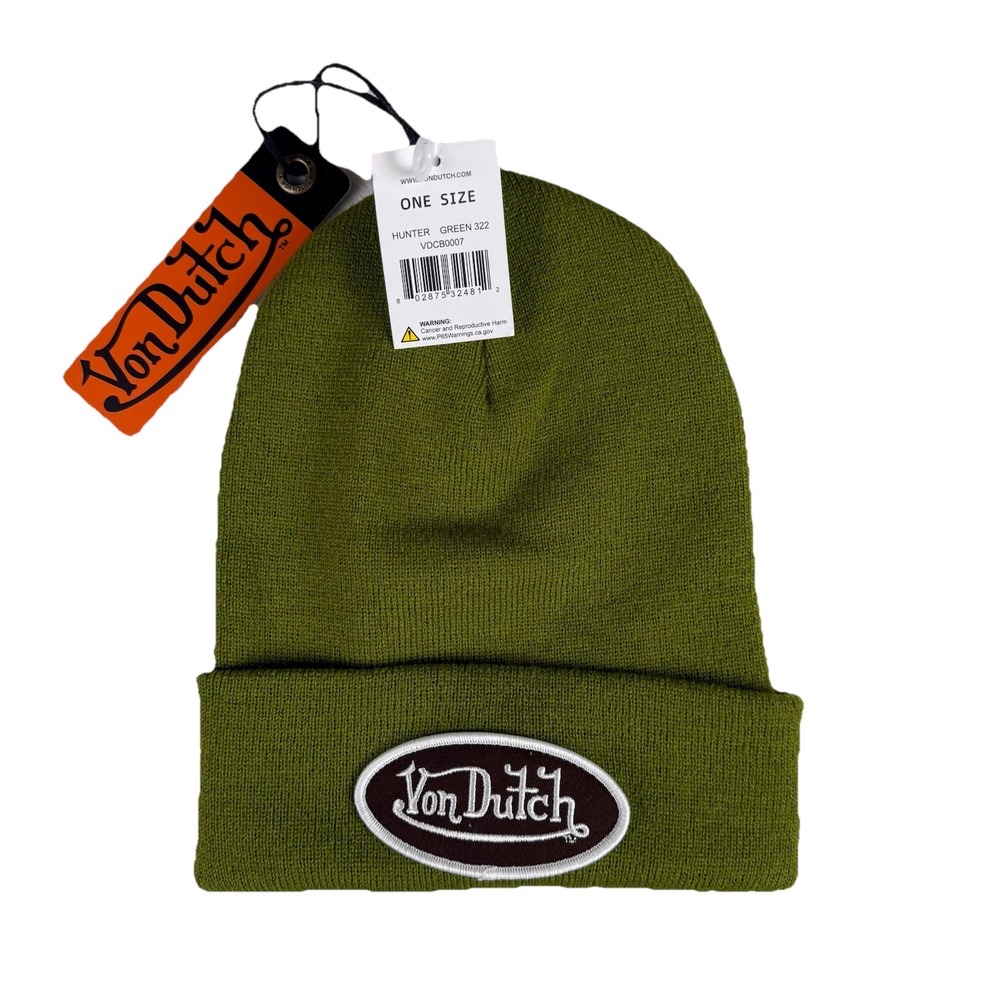 Von Dutch Knit Beanie Hat‎ OSFM Hunter Green Patch Necessary New